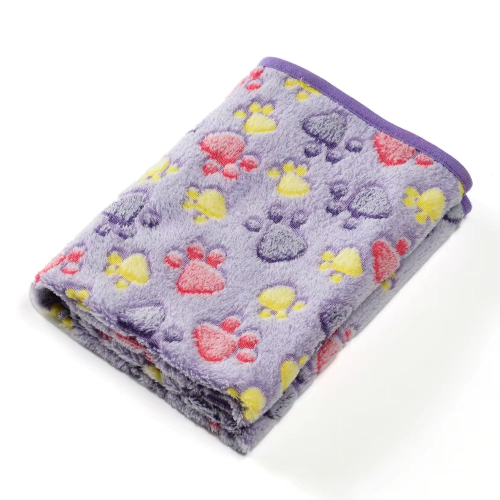 Cute Paw Print Warm Pet Bed Mat Cover for Small Medium Large Dogs Cat Fleece Soft Blanket Towel Winter Puppy Yorkies Supplies